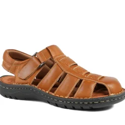 Premium Leather Touch Fastening Sandals - Tan