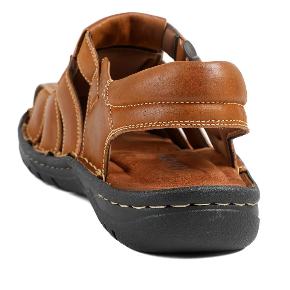 Premium Leather Touch Fastening Sandals - Tan