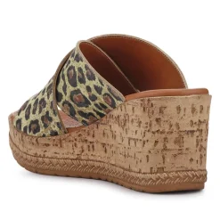 Premium Leather Wedge Heels - Leopard