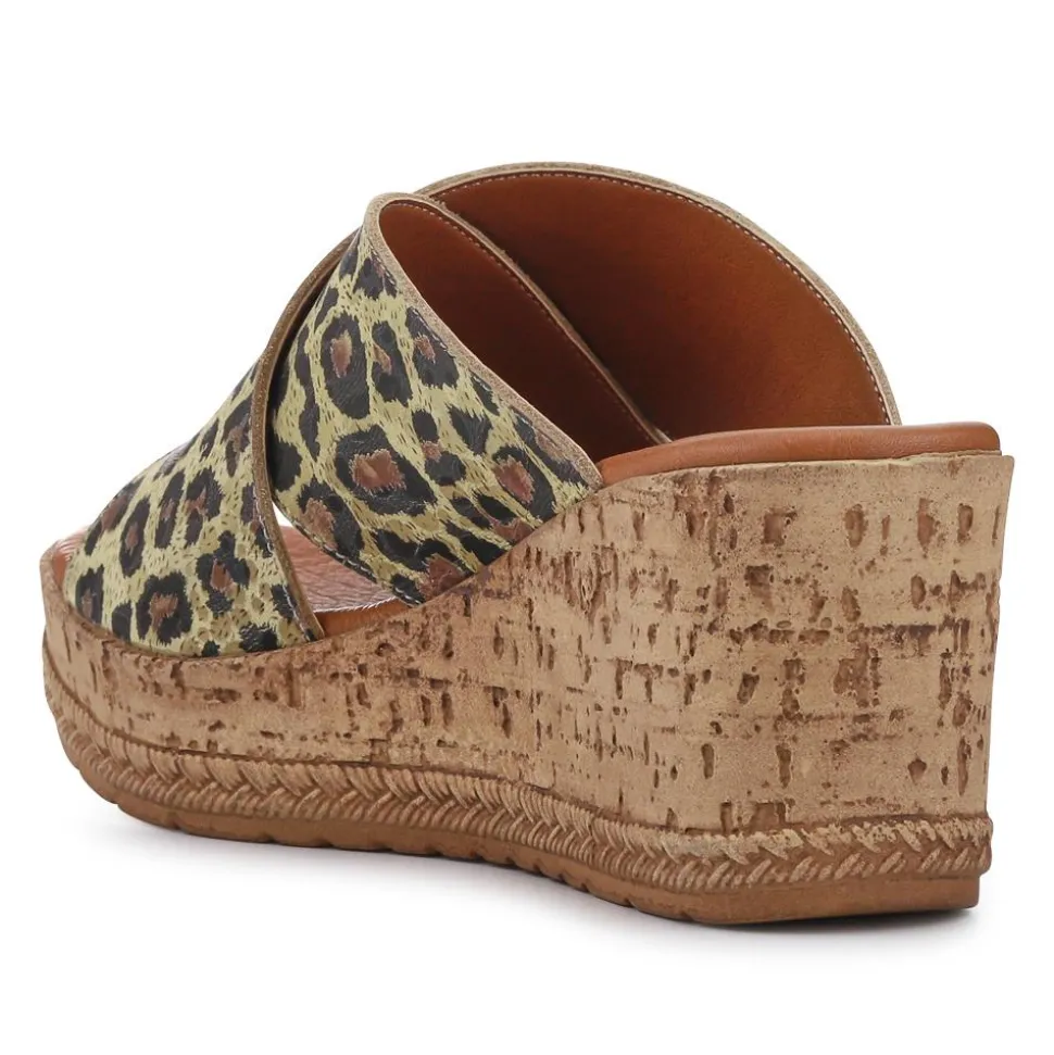 Premium Leather Wedge Heels - Leopard