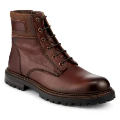Premium Leather Zip & Lace Up Boots - Brown