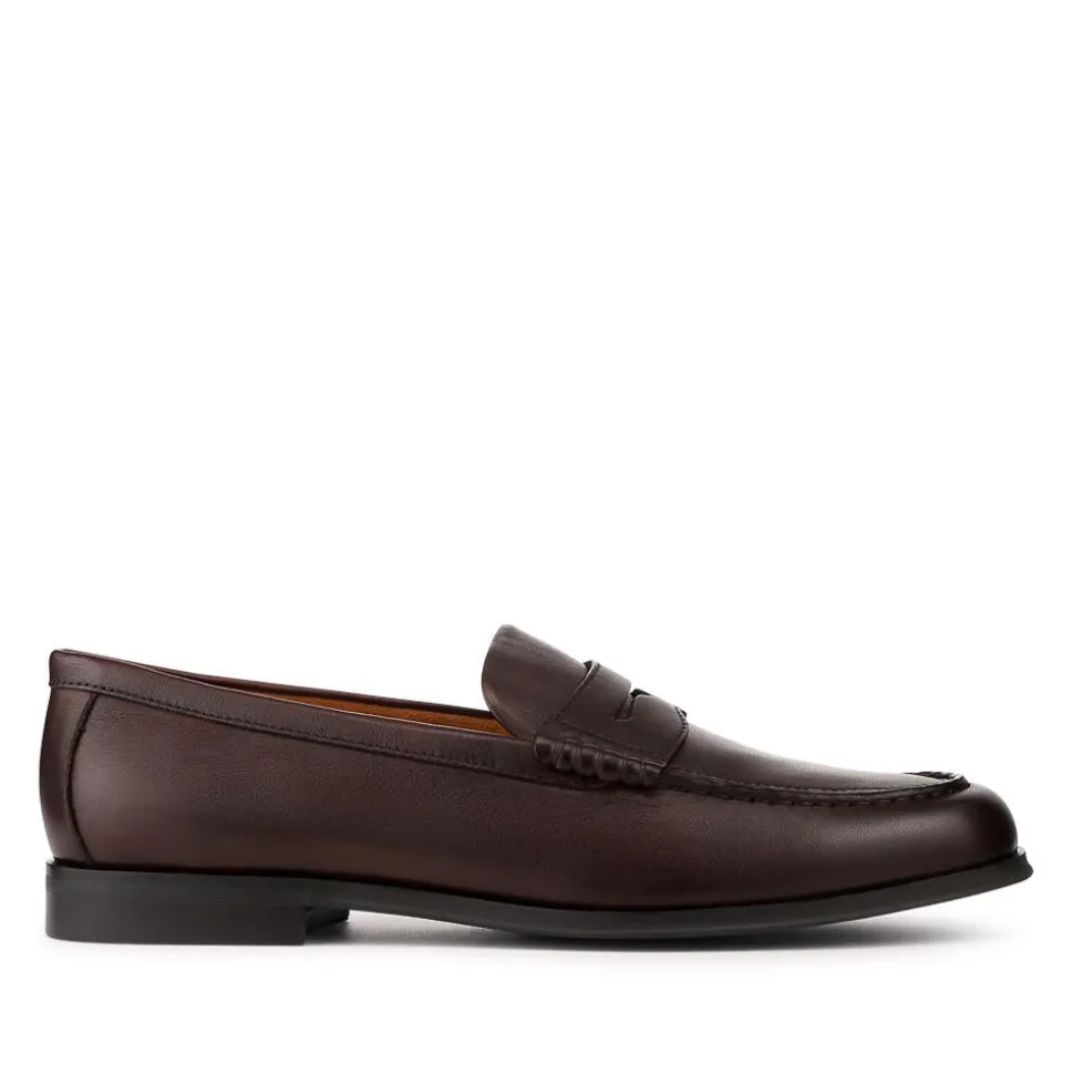 Quadir Slip On Leather Penny Loafers - Dark Brown