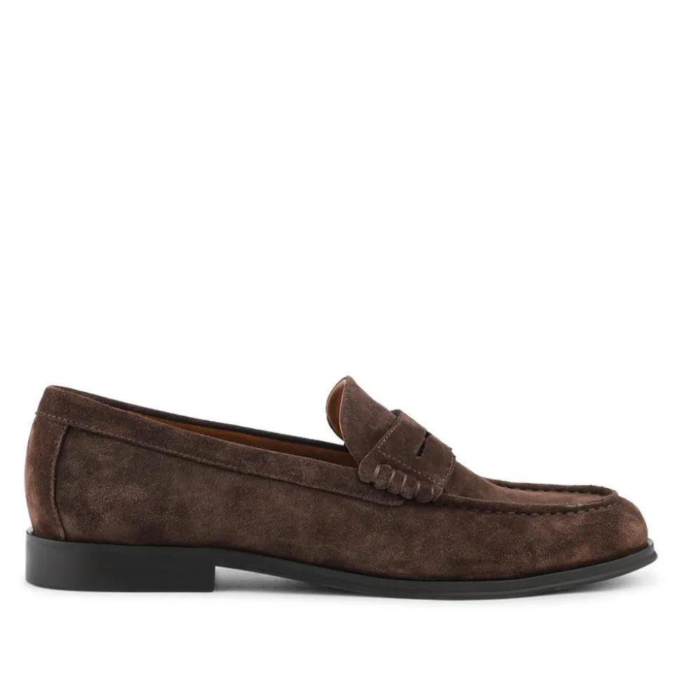 Quadir Slip On Leather Penny Loafers - Dark Brown Suede