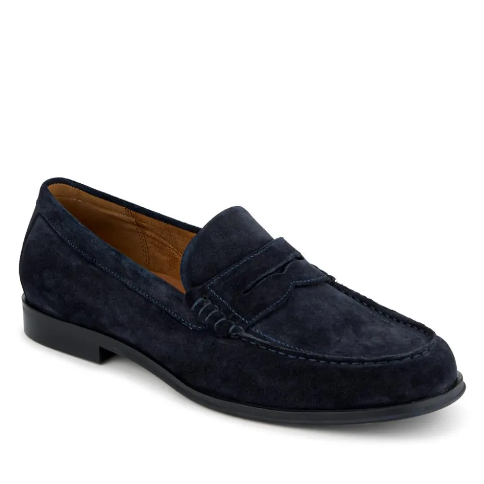 Quadir Slip On Leather Penny Loafers - Navy Suede