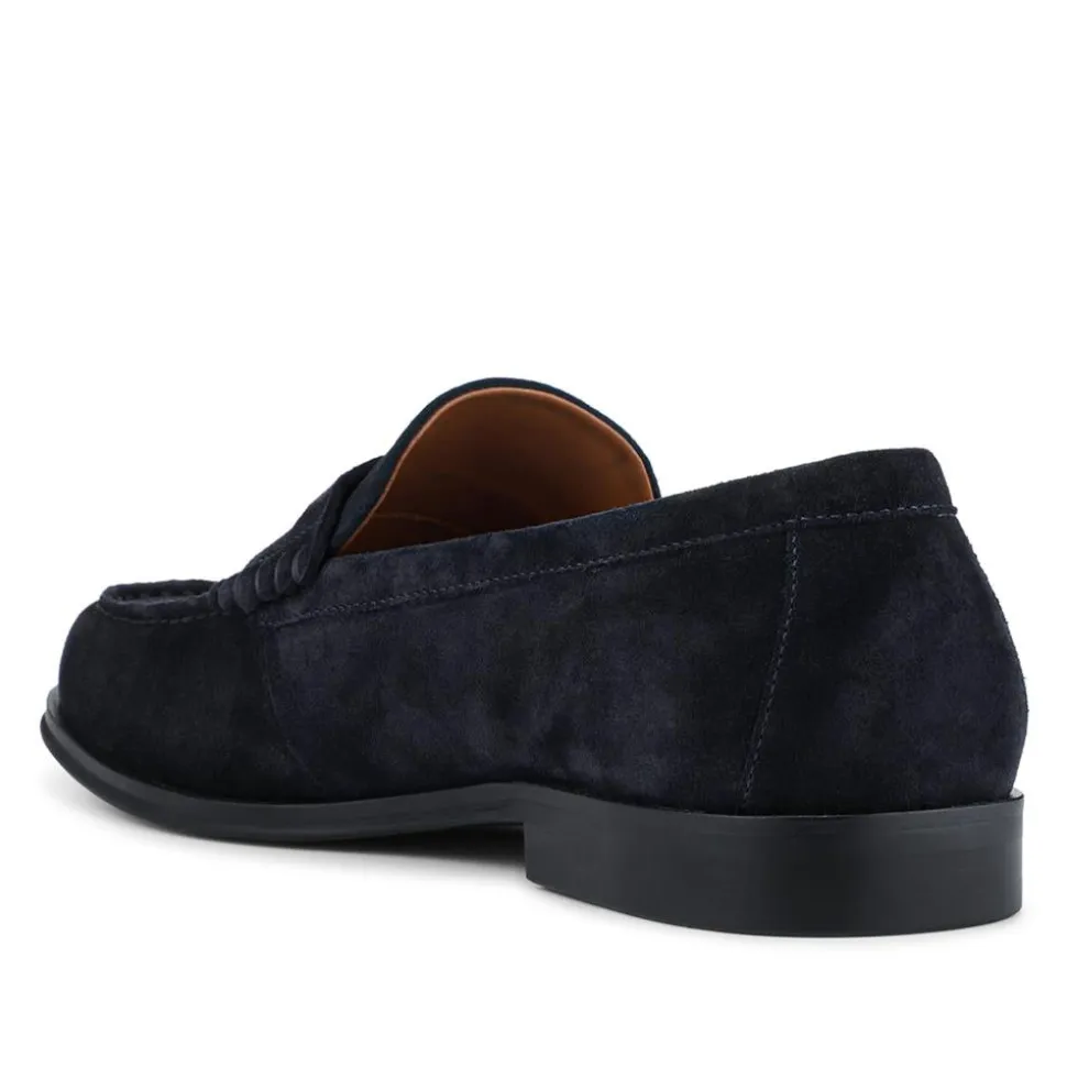 Quadir Slip On Leather Penny Loafers - Navy Suede