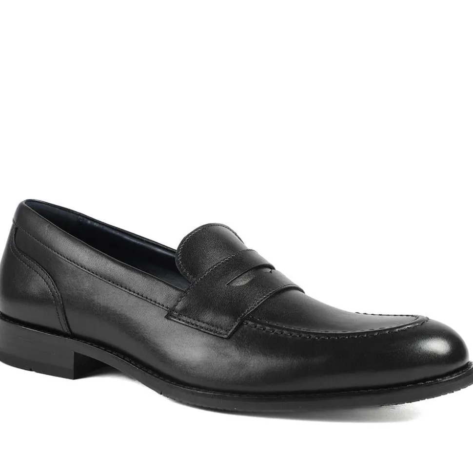 Queensborough Leather Penny Loafers - Black Leather