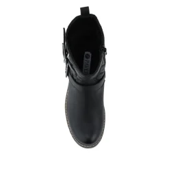 Quilted Dual Buckle Ankle Boots - Black