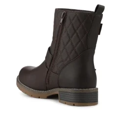 Quilted Dual Buckle Ankle Boots - Brown