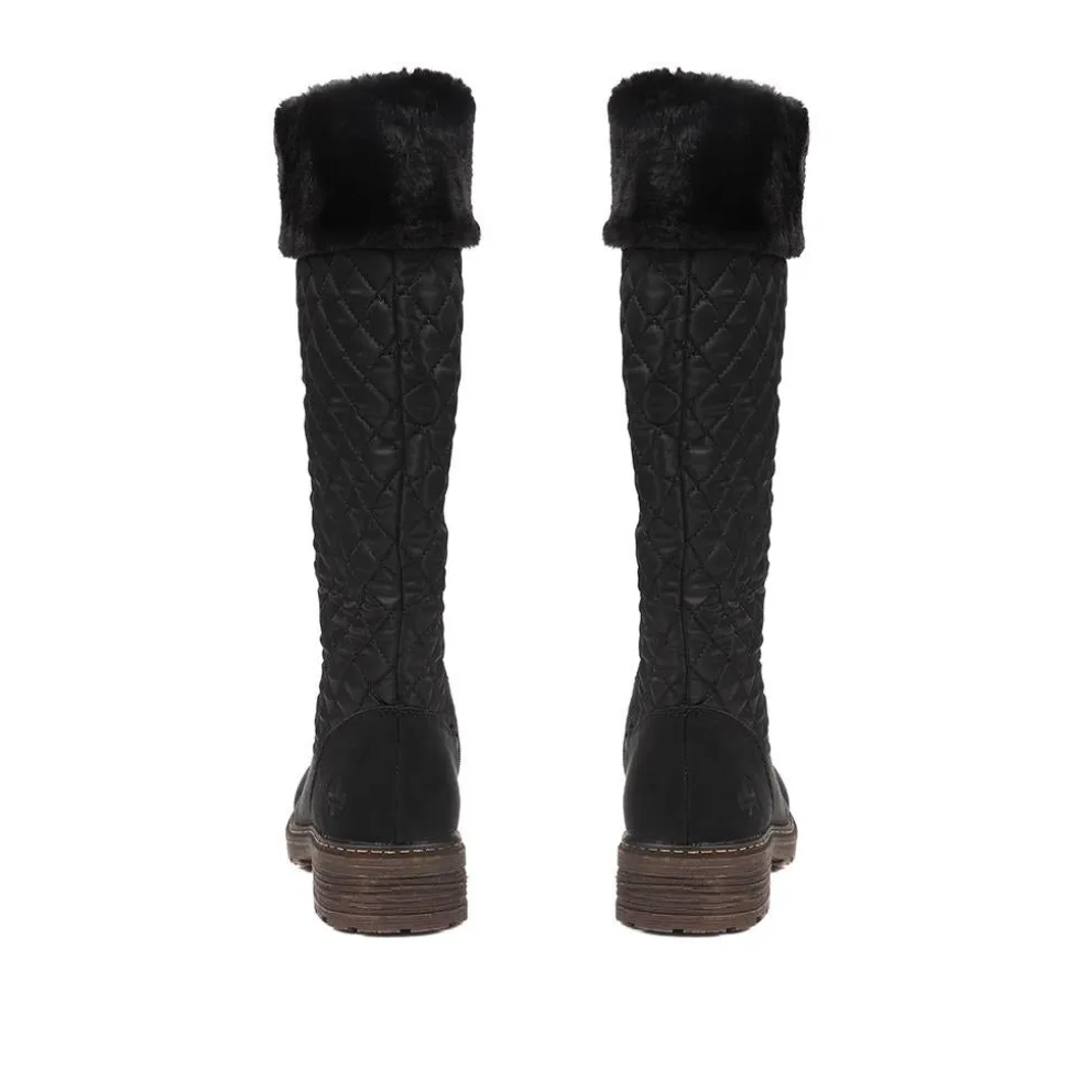 Quilted Fleece-Lined Ladies Boots - Black