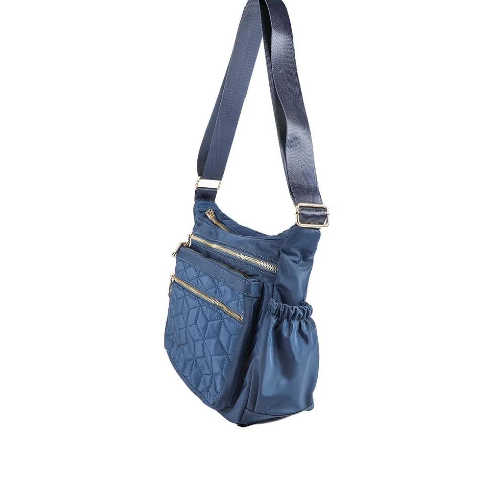 Quilted Multi Zip Crossbody Bag - Navy