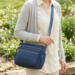 Quilted Multi Zip Crossbody Bag - Navy