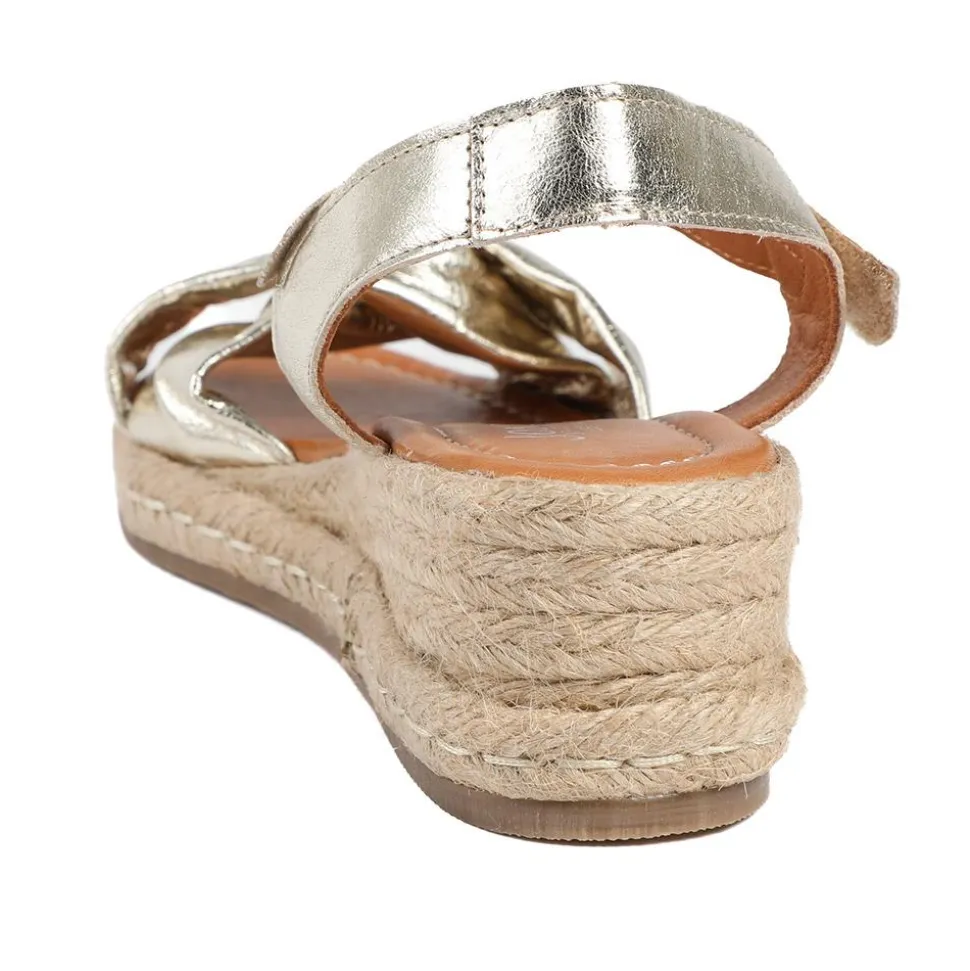 Randine Adjustable Fasten Leather Espadrilles - Gold
