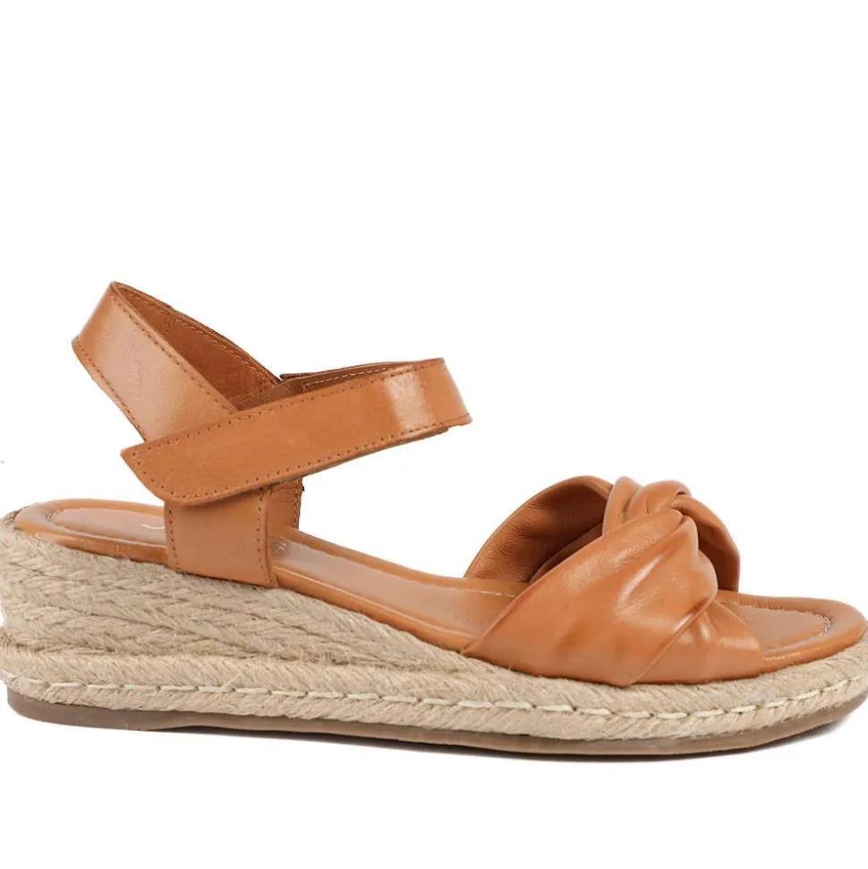 Randine Adjustable Fasten Leather Espadrilles - Tan Leather
