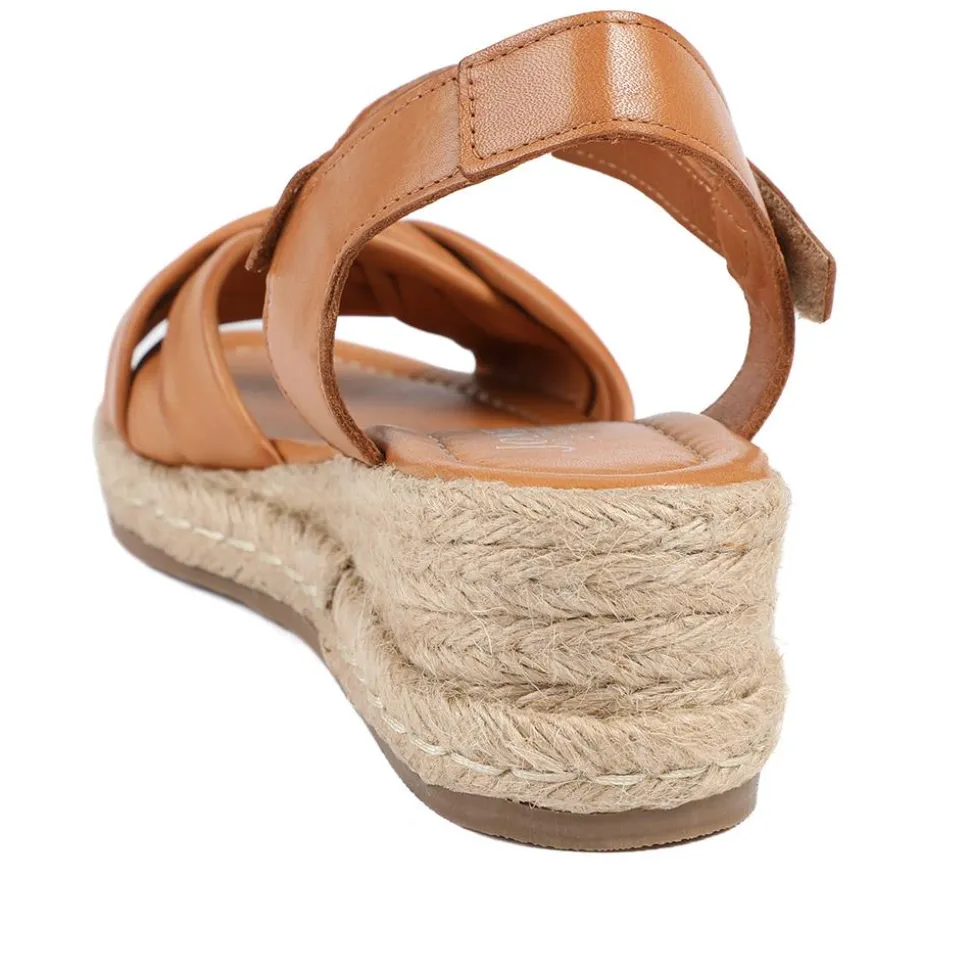 Randine Adjustable Fasten Leather Espadrilles - Tan Leather