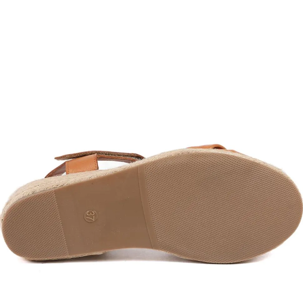 Randine Adjustable Fasten Leather Espadrilles - Tan Leather