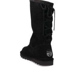 Rear-Laced Sheepskin Leather Boots - Black