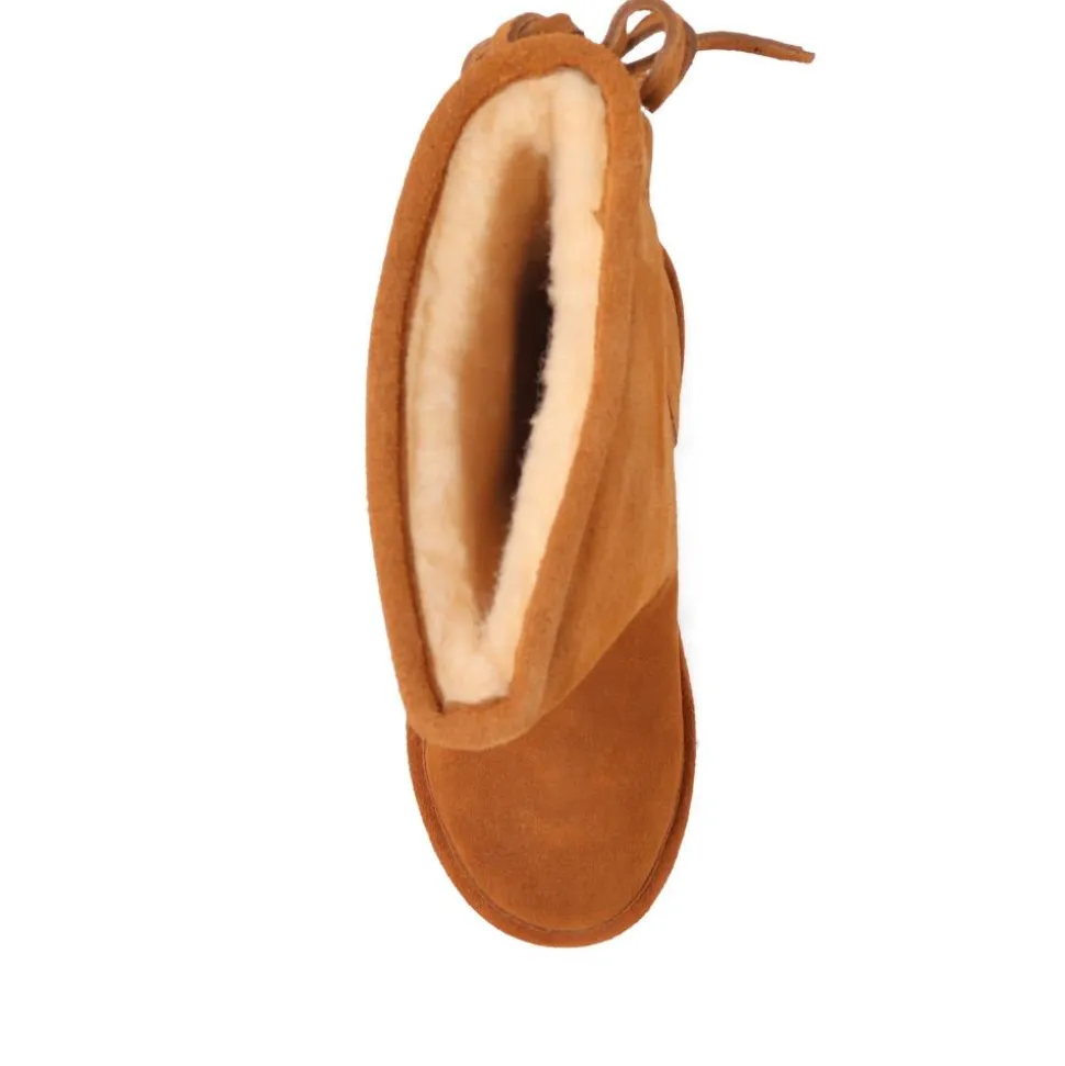Rear-Laced Sheepskin Leather Boots - Chestnut