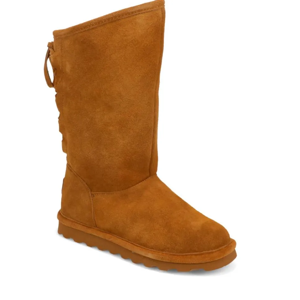 Rear-Laced Sheepskin Leather Boots - Chestnut