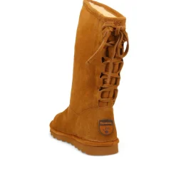 Rear-Laced Sheepskin Leather Boots - Chestnut