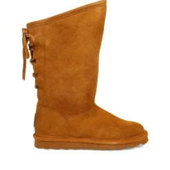 Rear-Laced Sheepskin Leather Boots - Chestnut