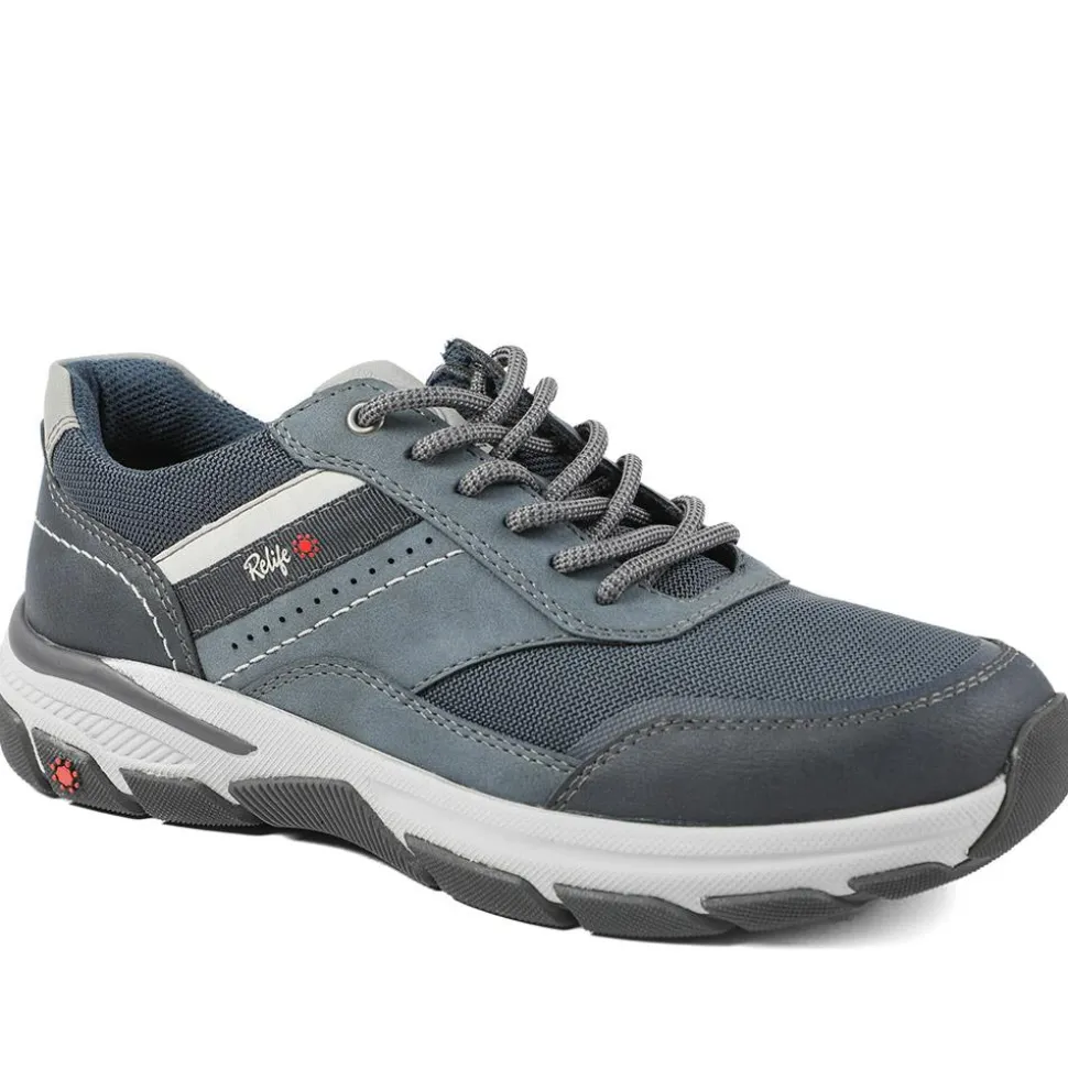 Relife Extra Wide Lace Up Rugged Trainers - Navy