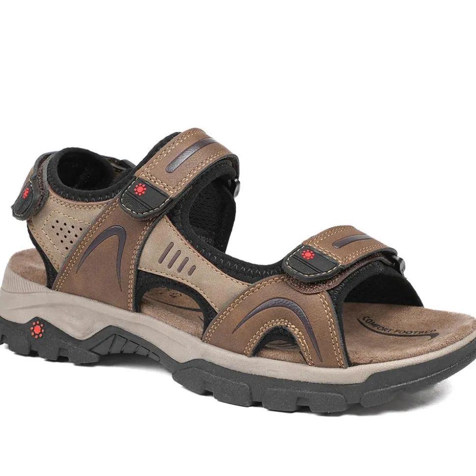Relife Extra Wide Triple Fasten Sandals - Brown