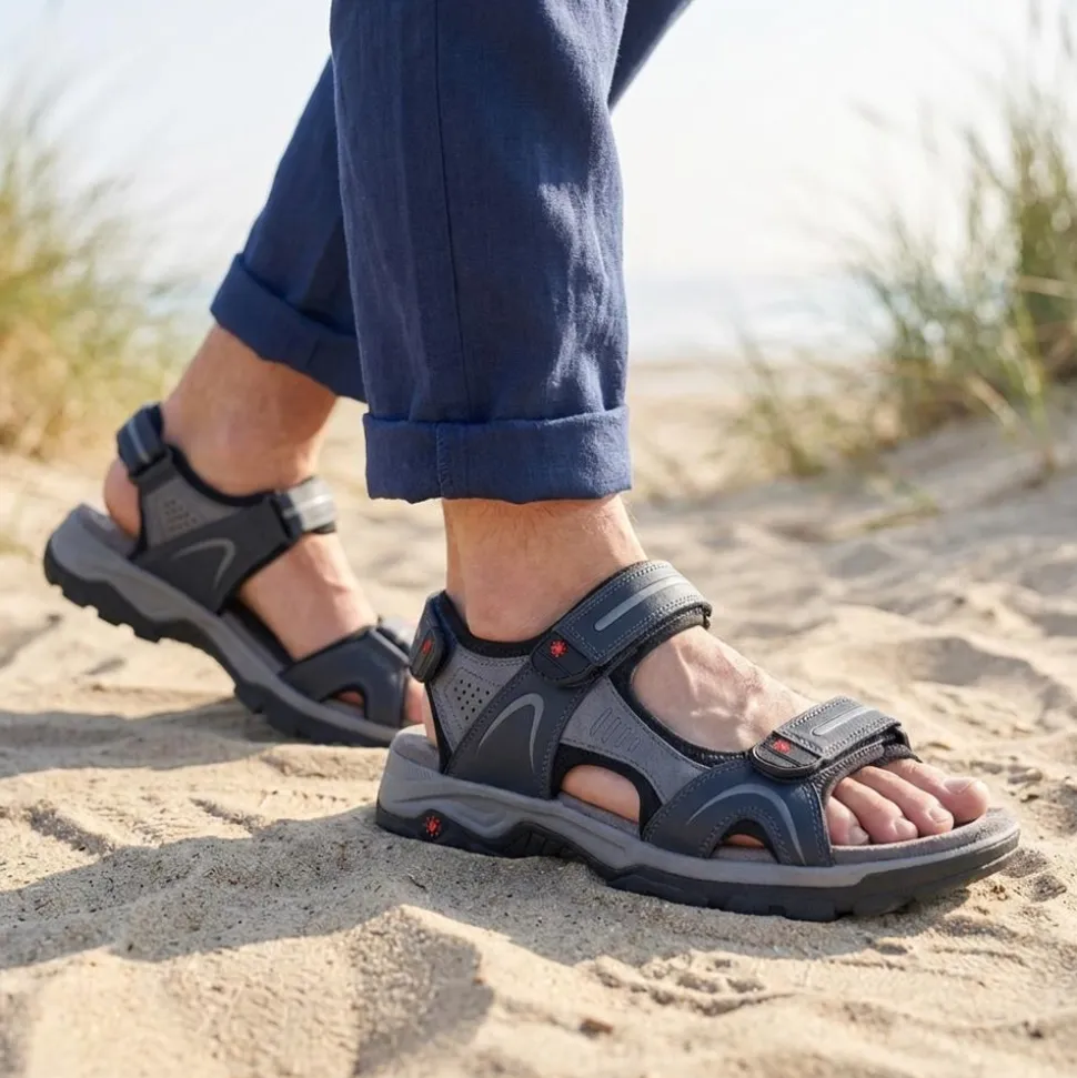 Relife Extra Wide Triple Fasten Sandals - Navy