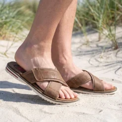 Relife Wide Fit Slip On Sandals - Brown