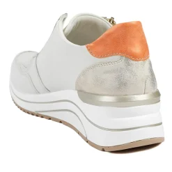 Remonte Cushioned Leather Zip & Lace Trainers - Cream Multi