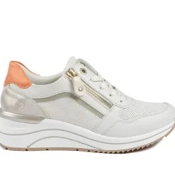Remonte Cushioned Leather Zip & Lace Trainers - Cream Multi