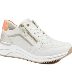 Remonte Cushioned Leather Zip & Lace Trainers - Cream Multi