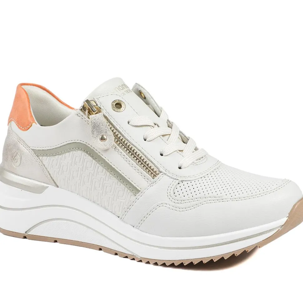 Remonte Cushioned Leather Zip & Lace Trainers - Cream Multi
