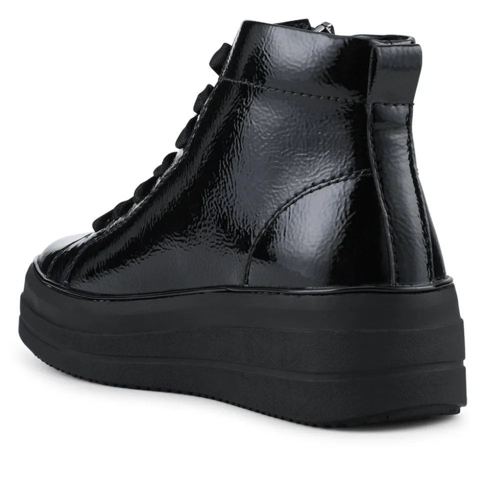Remonte Leather Zip & Lace Hi-Top Trainers - Black Patent