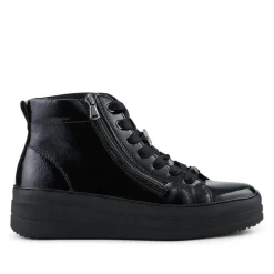 Remonte Leather Zip & Lace Hi-Top Trainers - Black Patent