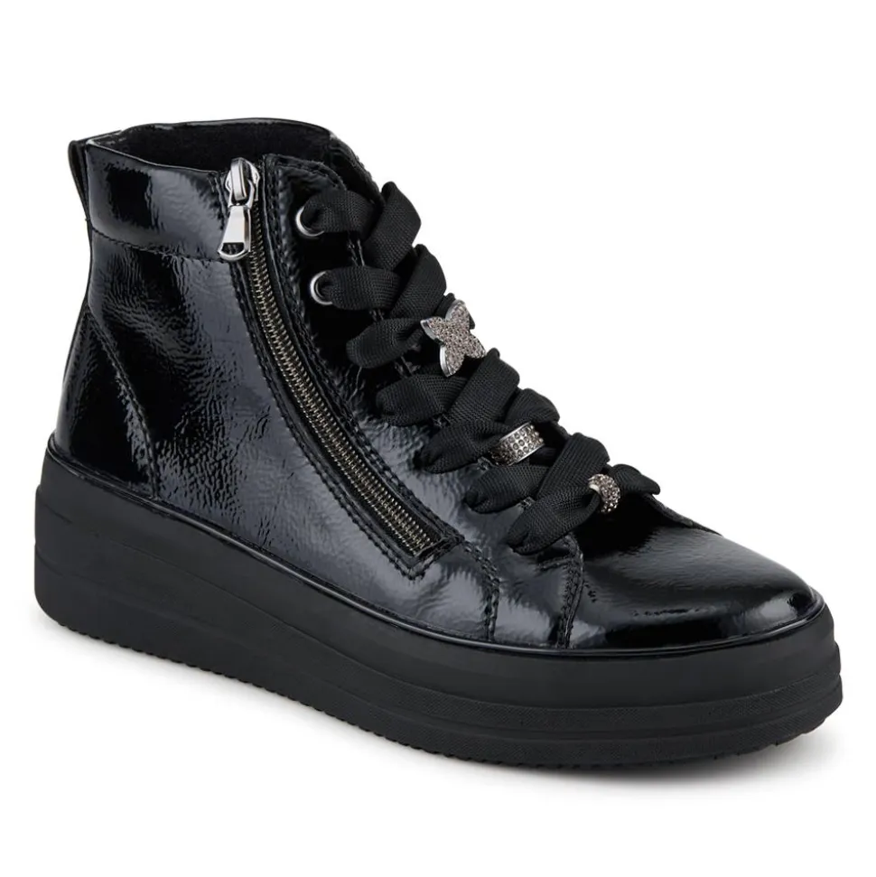 Remonte Leather Zip & Lace Hi-Top Trainers - Black Patent