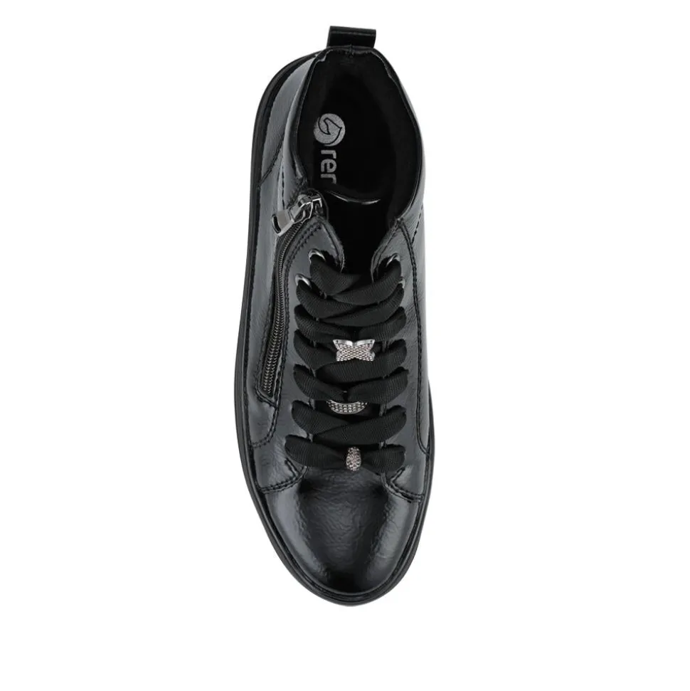 Remonte Leather Zip & Lace Hi-Top Trainers - Black Patent