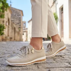 Rieker Casual Leather Zip & Lace Trainers - Beige