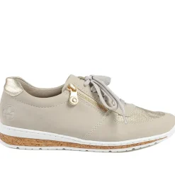 Rieker Casual Leather Zip & Lace Trainers - Beige