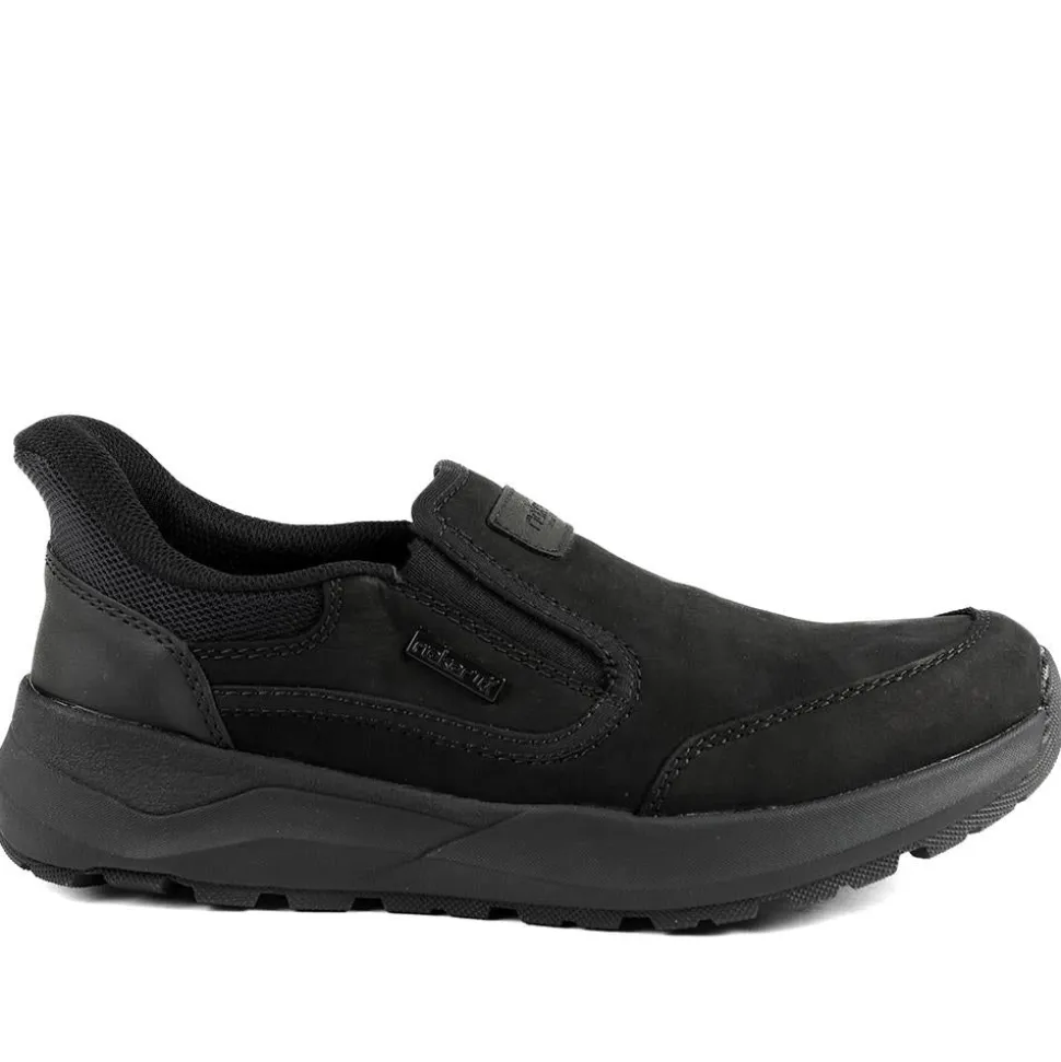 Rieker Elasticated Leather Slip On Shoes - Black