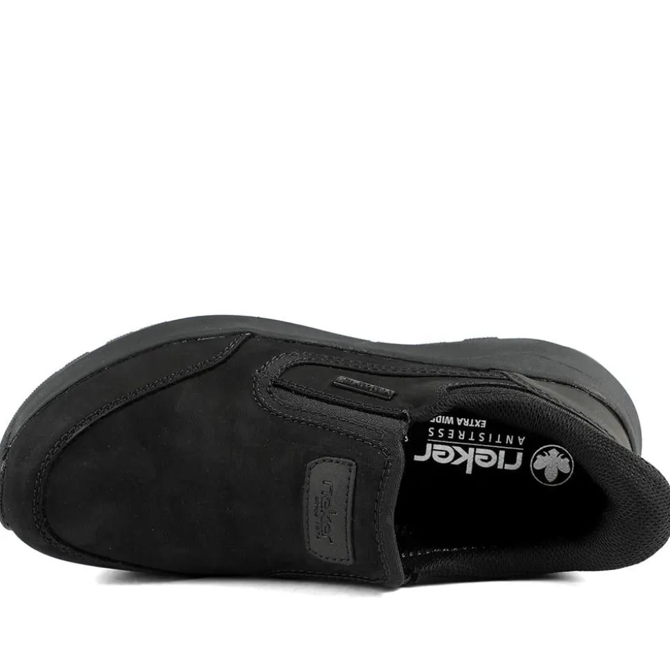 Rieker Elasticated Leather Slip On Shoes - Black