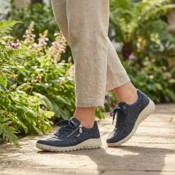 Rieker Extra Wide Lace & Zip Fasten Trainers - Navy