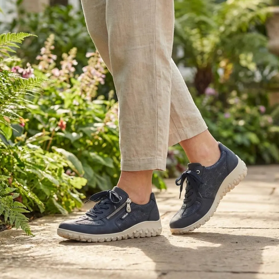 Rieker Extra Wide Lace & Zip Fasten Trainers - Navy