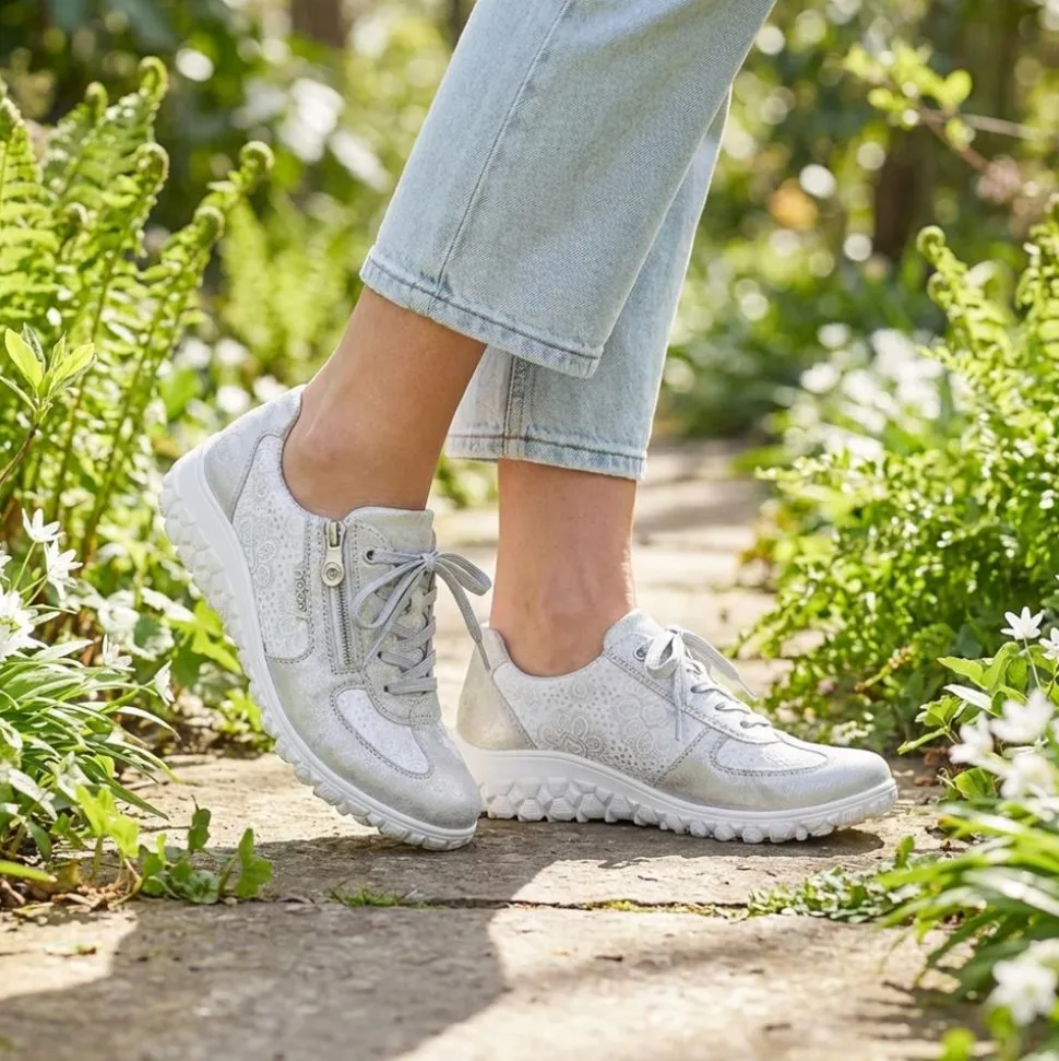 Rieker Extra Wide Lace & Zip Fasten Trainers - Silver