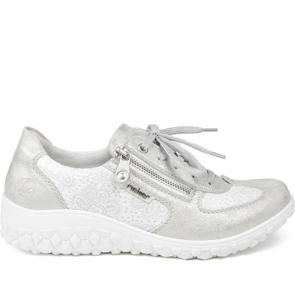 Rieker Extra Wide Lace & Zip Fasten Trainers - Silver