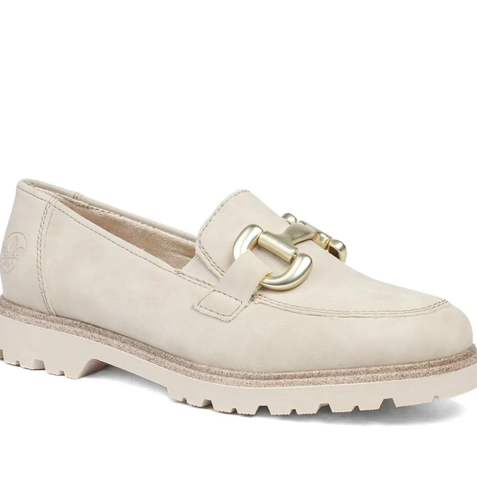 Rieker Grip Sole Buckle Moccasins - Beige