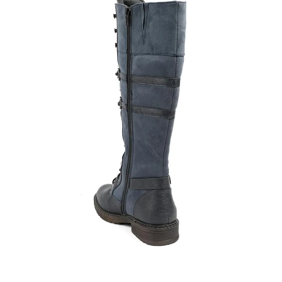 Rieker Lace & Zip Long Boots - Blue