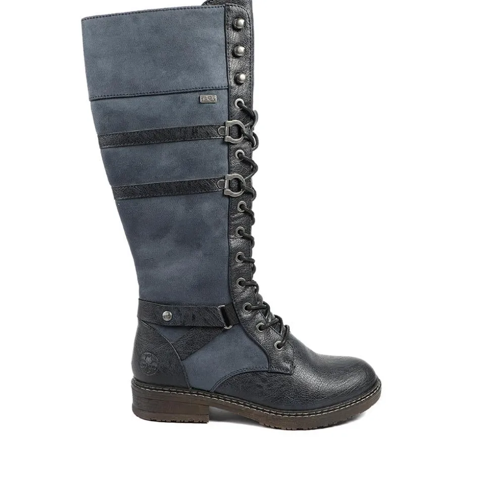 Rieker Lace & Zip Long Boots - Blue