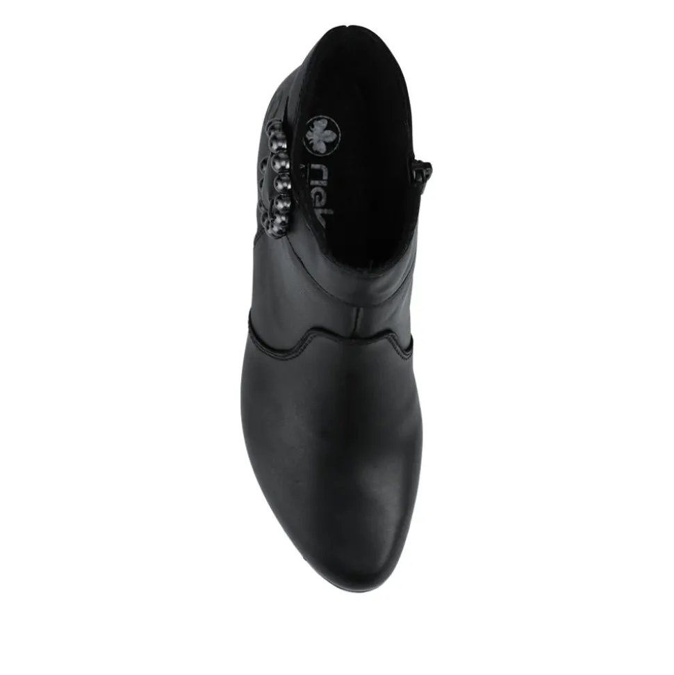 Rieker Leather Block Heel Ankle Boots - Black