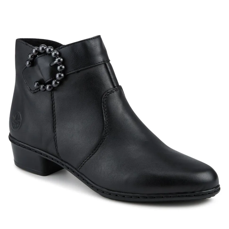 Rieker Leather Block Heel Ankle Boots - Black