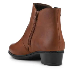 Rieker Leather Block Heel Ankle Boots - Tan